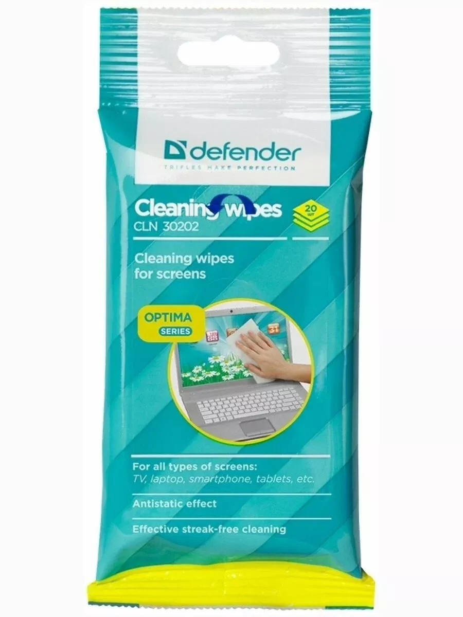 Салфетки Defender для экранов (CLN 30202), 20 шт., мягкая упаковка