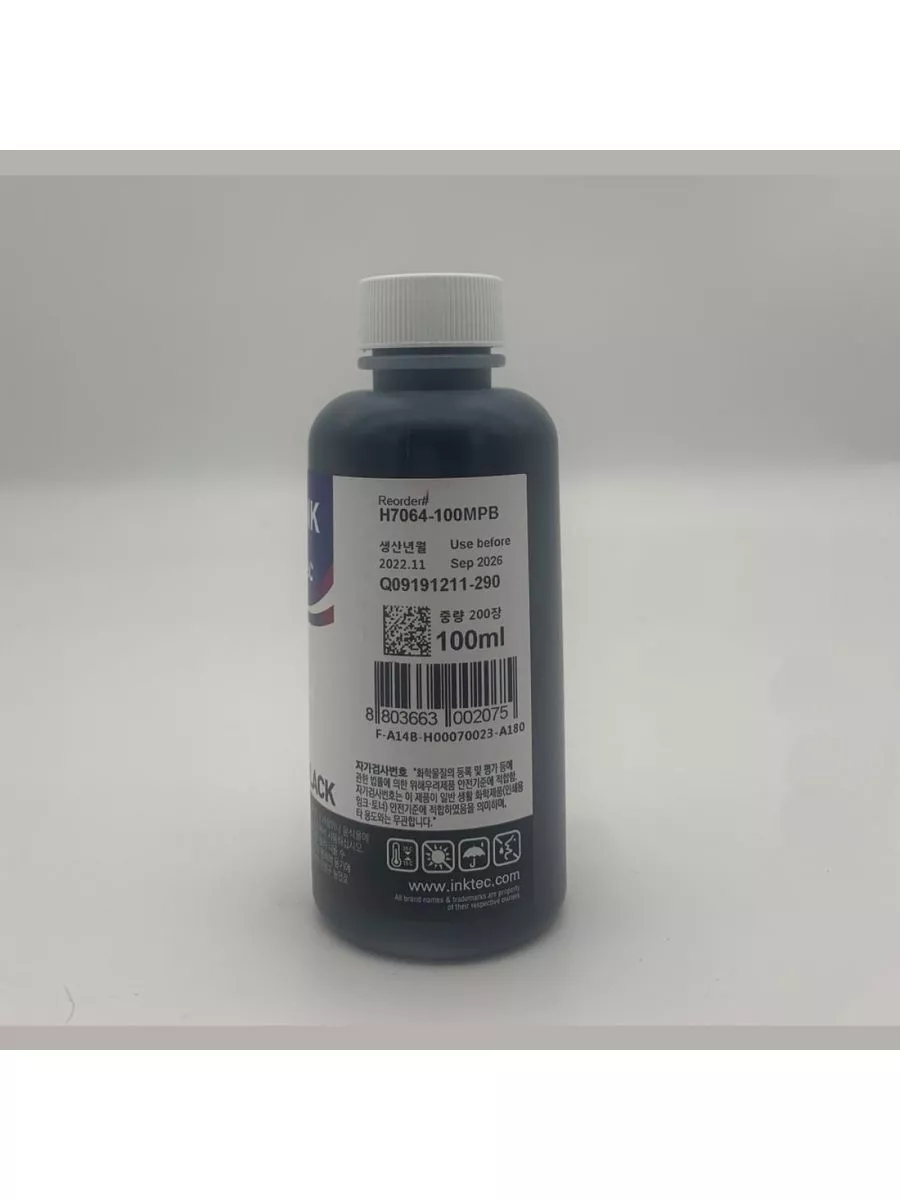 Чернила InkTec (H7064) для HP CB316/CB321 (№178), Пигментные, Bk, 0,1 л.