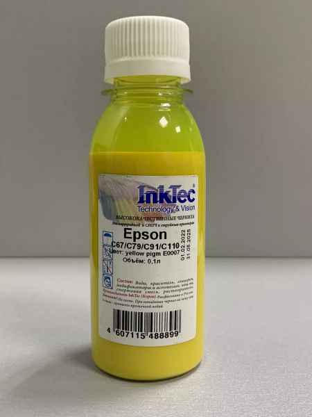 Чернила InkTec (E0007) для Epson C67/C79/C91/C110, Пигментные, Y, 0,1 л.