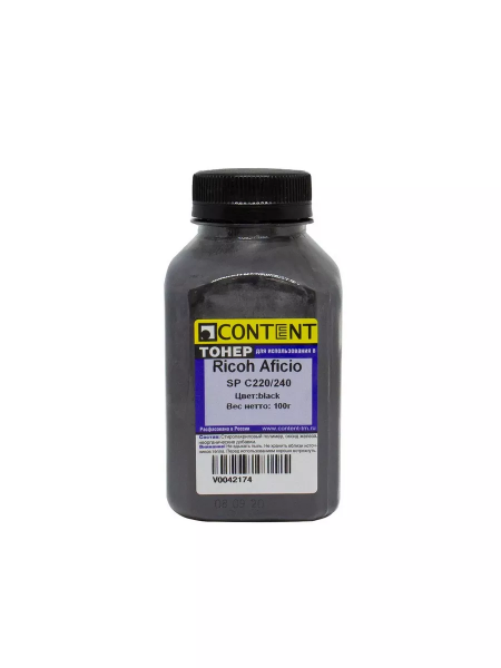 Тонер Content для Ricoh Aficio SP C220/240, Bk, 100 г, банка