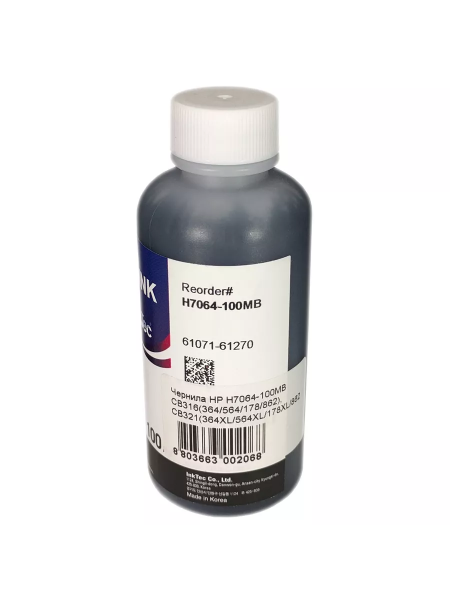 Чернила InkTec (H7064) для HP CB316/ CB321, Bk,Пигментные, 0,1 л. (ориг.фасовка)